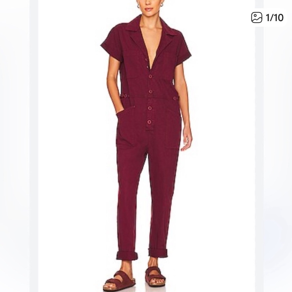 pistola Burgundy Short-Sleeve Utility Jumpsuit